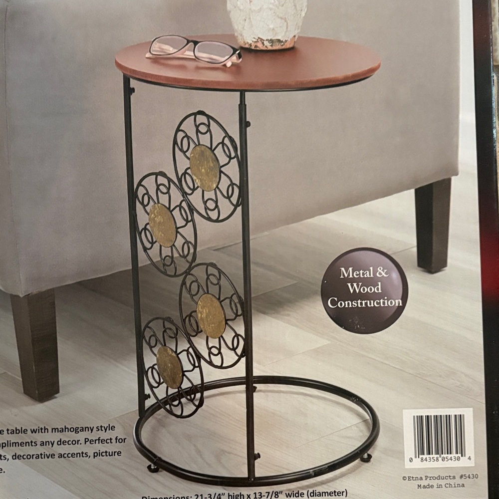 New Round Metal and Wood Accent Table Plant stand small table
